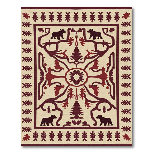 Rustic Red Bear Tree Border Rug