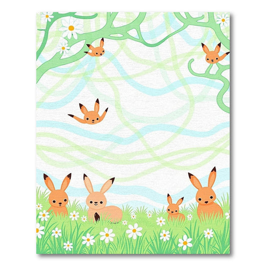 Whimsical Orange Bunny Spring Meadow Rug