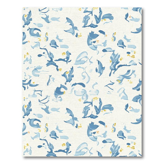 Blue Yellow Abstract Swirls Composition Rug