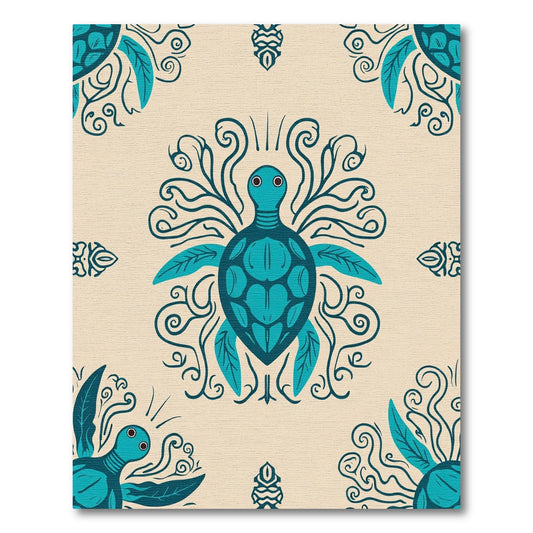 Turquoise Turtle Blossom Swirl Rug