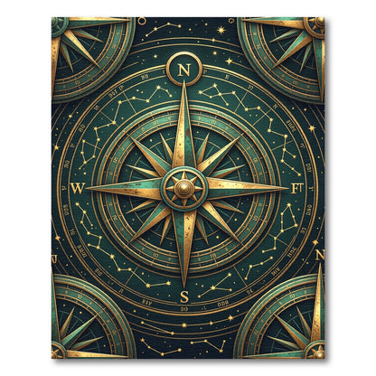 Celestial Emerald Gold Compass Navigation Rug