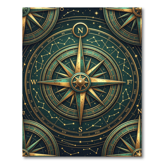 Celestial Emerald Gold Compass Navigation Rug