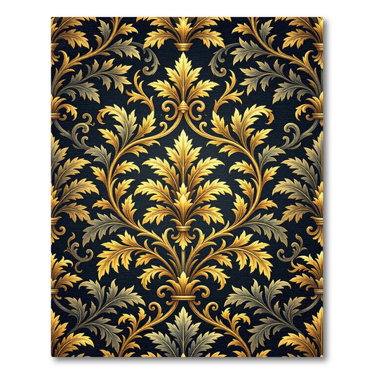 Ornate Gold Acanthus Leaf Damask Rug