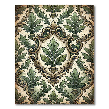 Vintage Green Acanthus Damask Scroll Rug