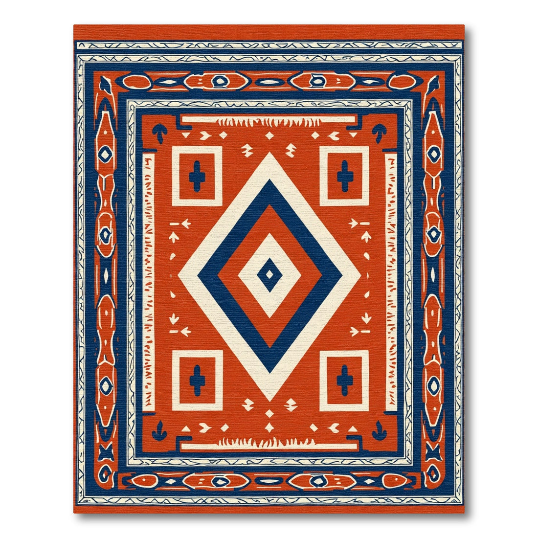 Bold Red Geometric Diamond Medallion Rug