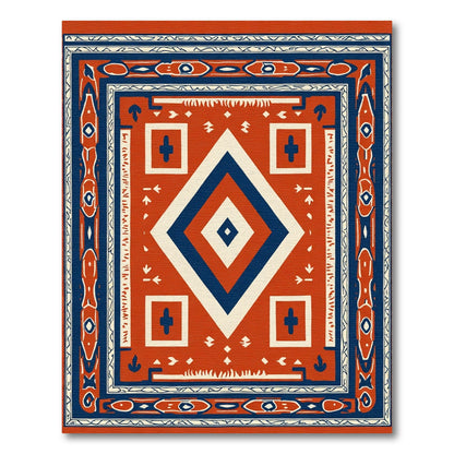 Bold Red Geometric Diamond Medallion Rug