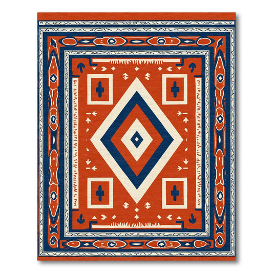 Bold Red Geometric Diamond Medallion Rug