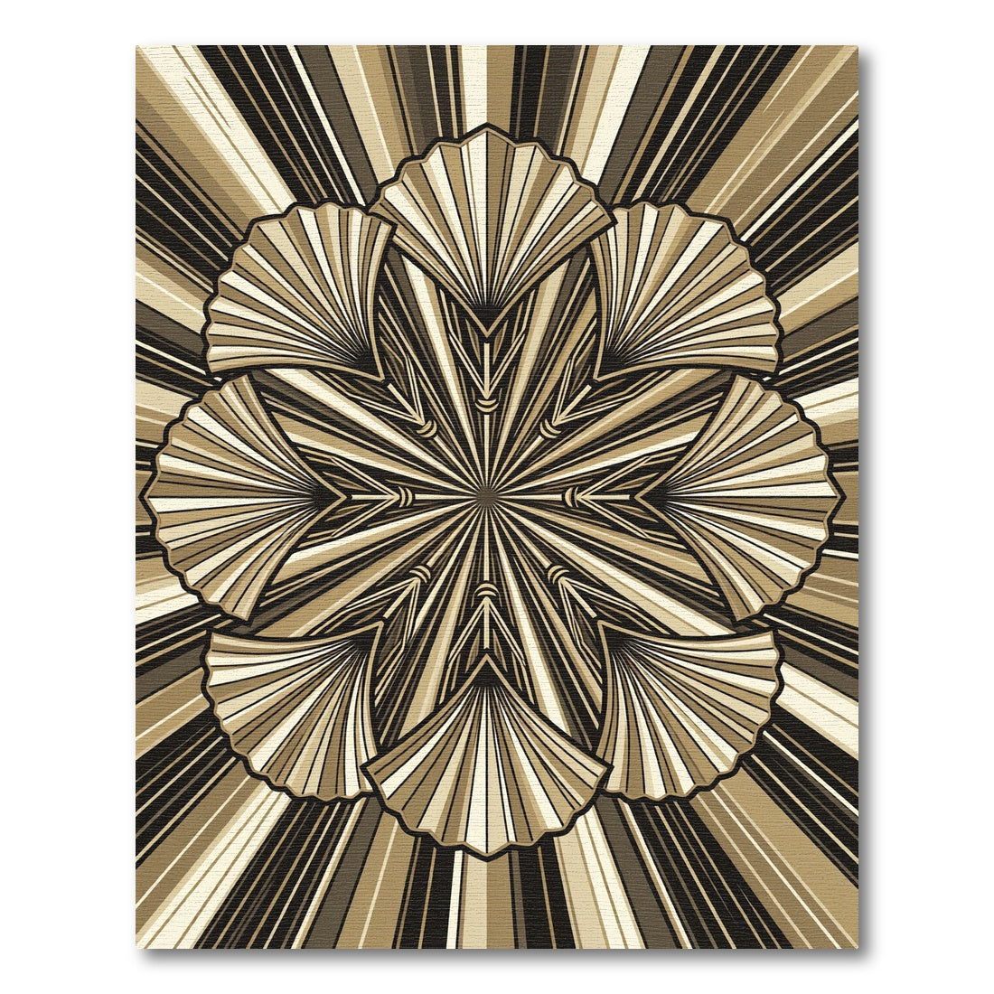 Art Deco Golden Fan Burst Medallion Rug