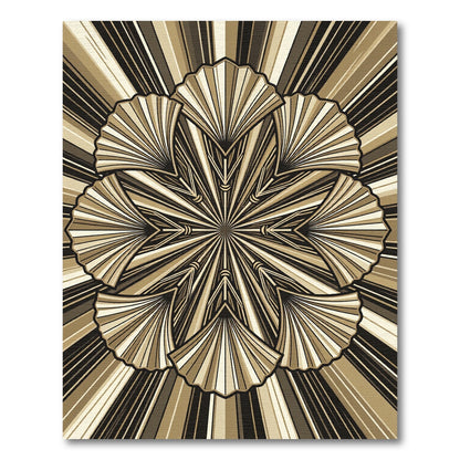 Art Deco Golden Fan Burst Medallion Rug
