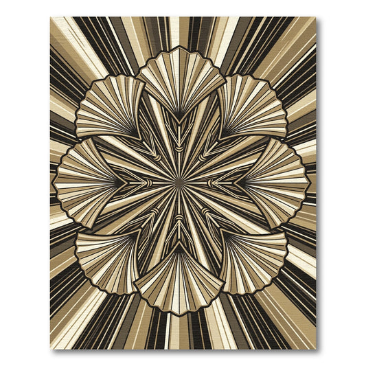 Art Deco Golden Fan Burst Medallion Rug