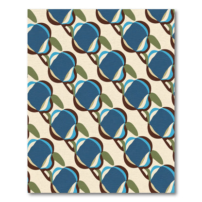 Retro Blue Floral Medallion Cream Rug
