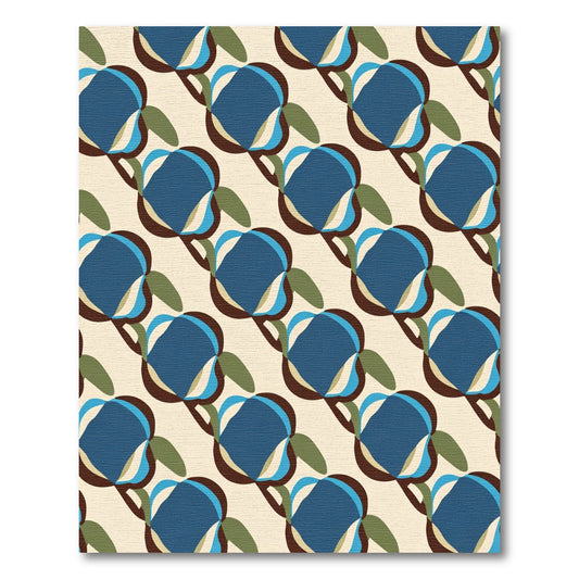 Retro Blue Floral Medallion Cream Rug
