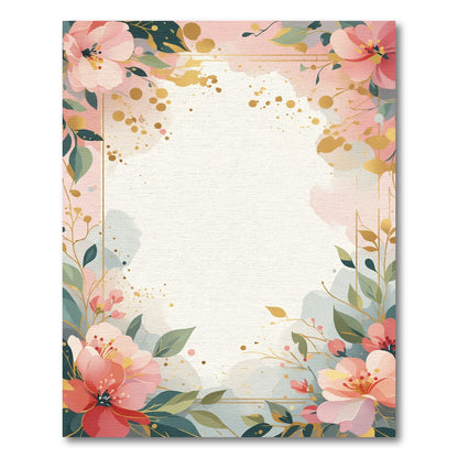 Soft Pink Peony Floral Gold Splatter Rug