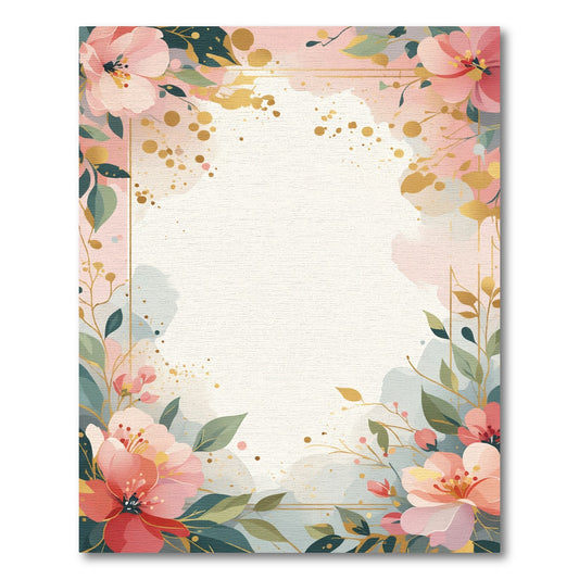 Soft Pink Peony Floral Gold Splatter Rug