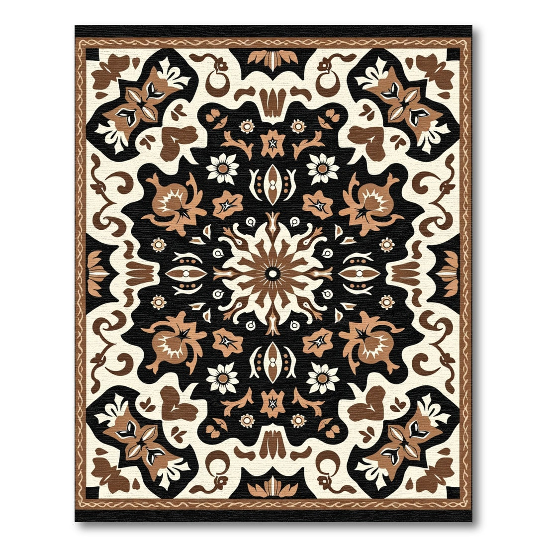 Dark Beige Floral Mandala Rug