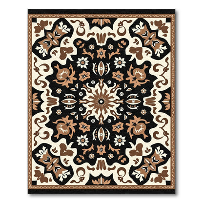 Dark Beige Floral Mandala Rug