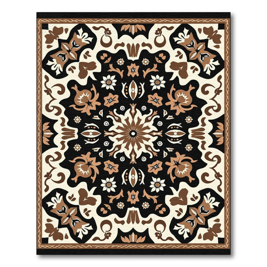 Dark Beige Floral Mandala Rug