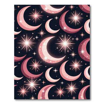 Pink Crescent Moons Celestial Sparkle Rug