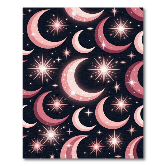 Pink Crescent Moons Celestial Sparkle Rug