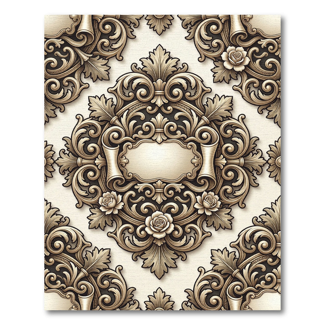 Antique Gold Scrollwork Floral Oval Rug