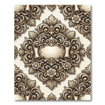 Antique Gold Scrollwork Floral Oval Rug