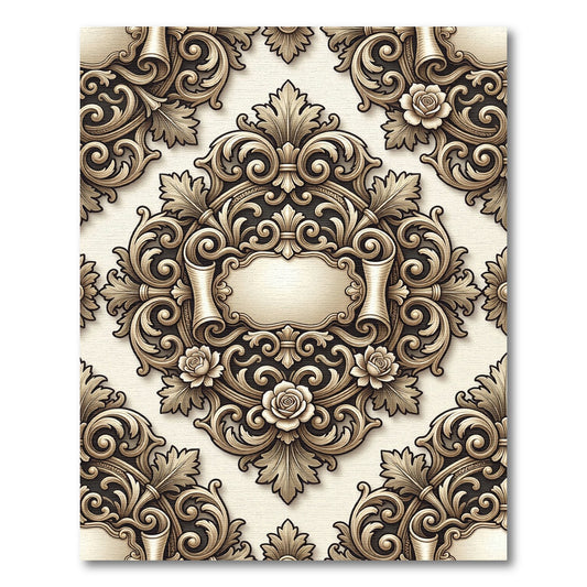 Antique Gold Scrollwork Floral Oval Rug