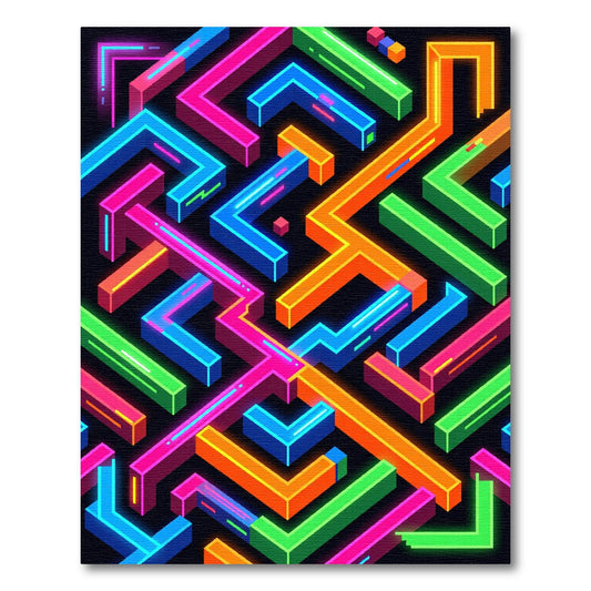 Neon Isometric Geometric Maze Rug