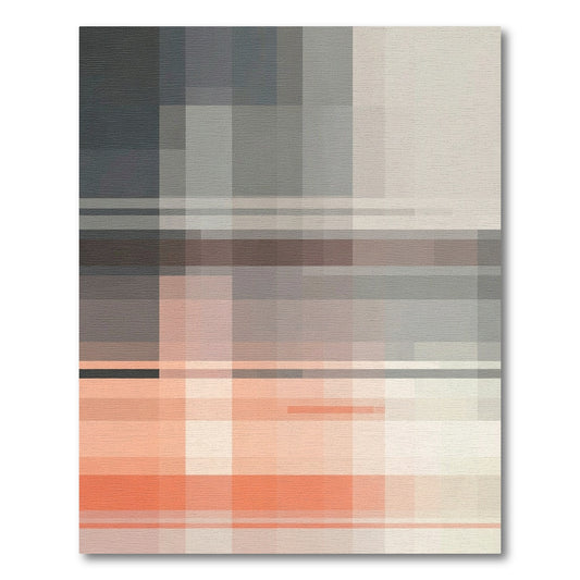 Modern Coral and Gray Pixel Landscape Rug