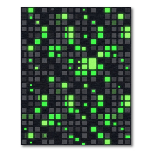 Electric Neon Green Gridded Digital Square Rug