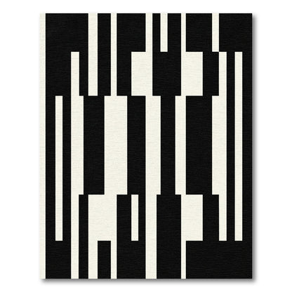 Monochrome Black White Geometric Bars Rug