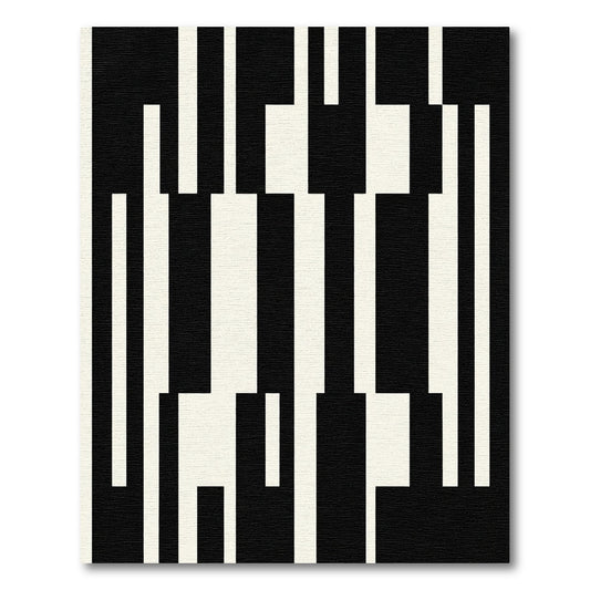Monochrome Black White Geometric Bars Rug