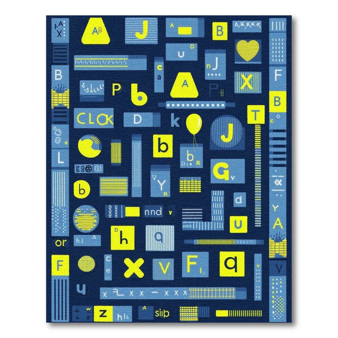 Playful Yellow Blue Alphabet Collage Rug