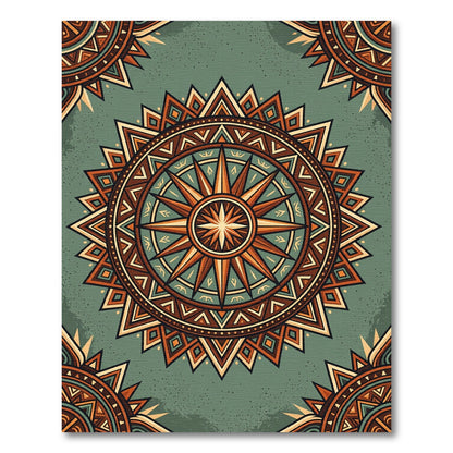 Earthy Compass Medallion Sage Star Rug