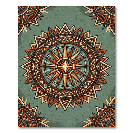 Earthy Compass Medallion Sage Star Rug