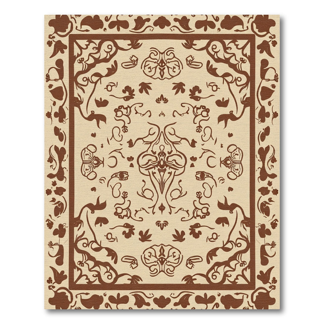 Earthy Brown Floral Vineyard Border Rug