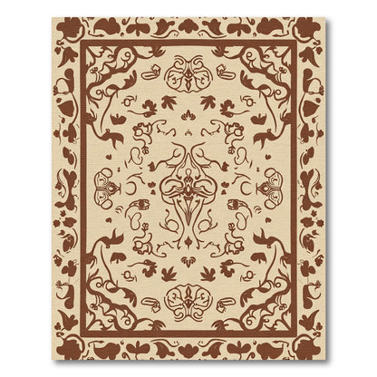 Earthy Brown Floral Vineyard Border Rug