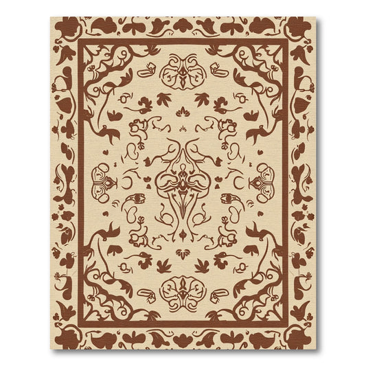 Earthy Brown Floral Vineyard Border Rug