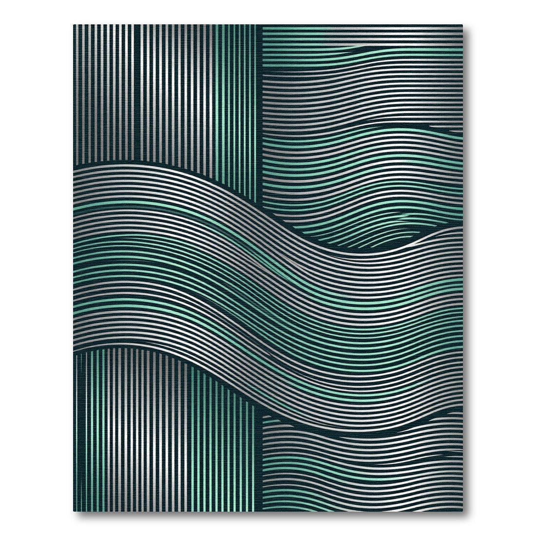 Modern Teal and Silver Wavy Lines Rug