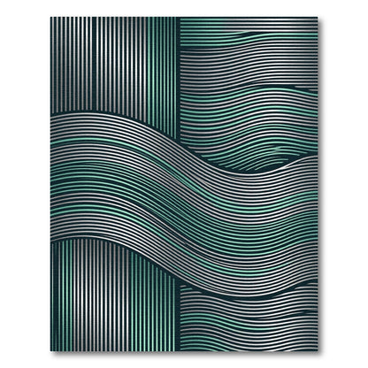 Modern Teal and Silver Wavy Lines Rug