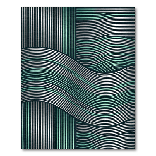 Modern Teal and Silver Wavy Lines Rug