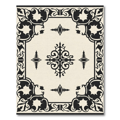 Vintage Black Creme Scrollwork Medallion Rug