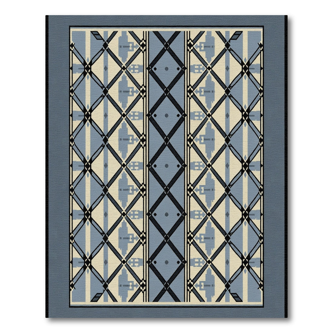 Pale Blue Neutral Geometric Lattice Rug