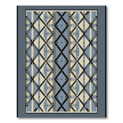 Pale Blue Neutral Geometric Lattice Rug
