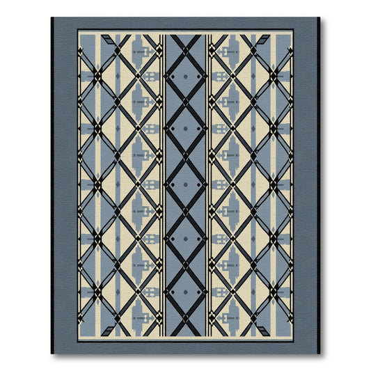 Pale Blue Neutral Geometric Lattice Rug