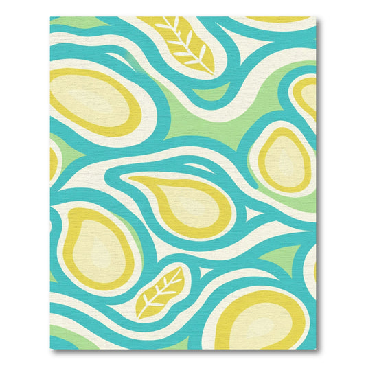 Retro Teal Yellow Leaf Swirl Rug