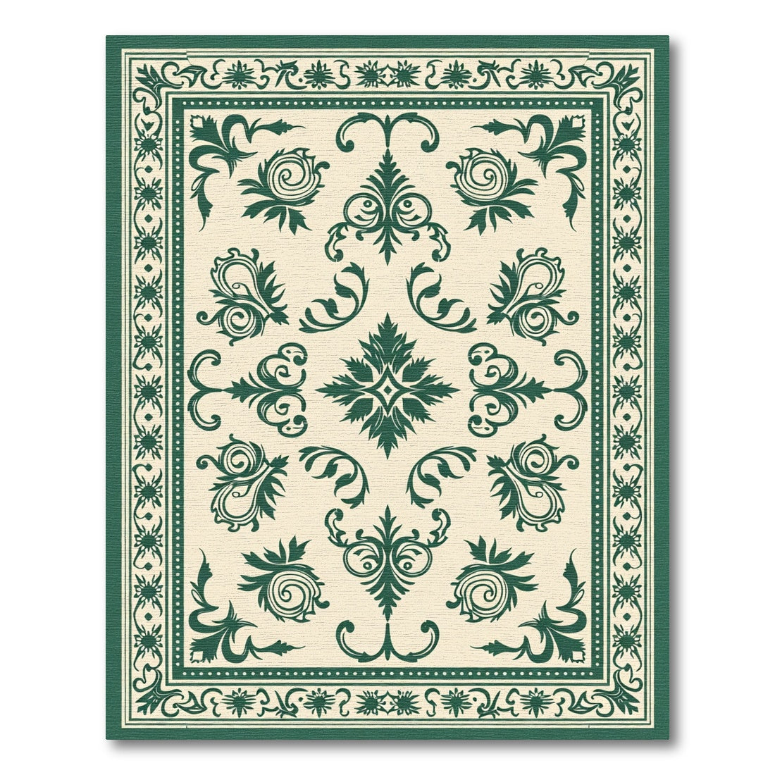 Dark Green Floral Medallion Cream Rug