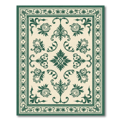 Dark Green Floral Medallion Cream Rug