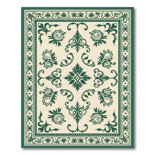 Dark Green Floral Medallion Cream Rug