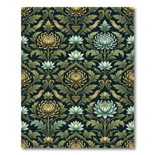 Classic Floral Scroll Golden Chrysanthemum Rug