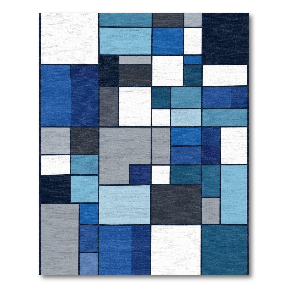 Modern Blue Gray Geometric Square Rug